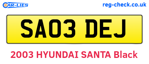 SA03DEJ are the vehicle registration plates.
