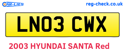 LN03CWX are the vehicle registration plates.