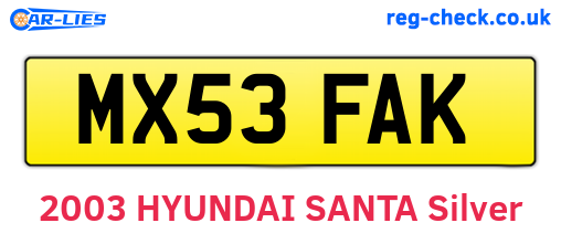 MX53FAK are the vehicle registration plates.