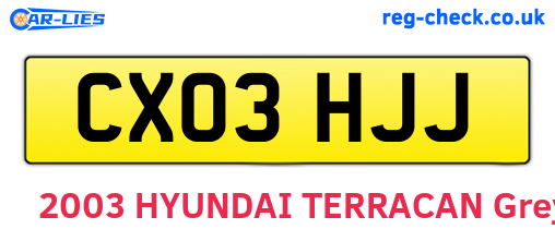 CX03HJJ are the vehicle registration plates.