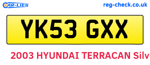 YK53GXX are the vehicle registration plates.
