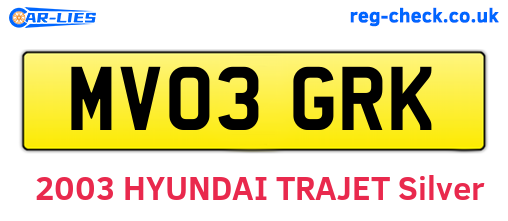 MV03GRK are the vehicle registration plates.