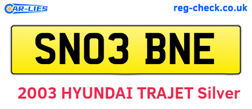 SN03BNE are the vehicle registration plates.