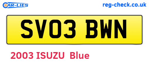 SV03BWN are the vehicle registration plates.
