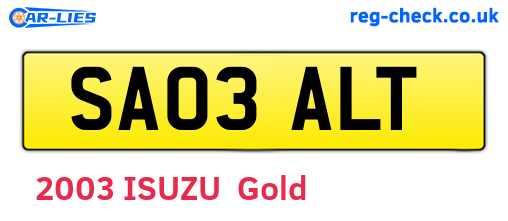 SA03ALT are the vehicle registration plates.