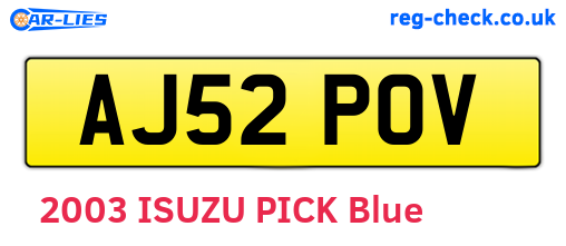 AJ52POV are the vehicle registration plates.