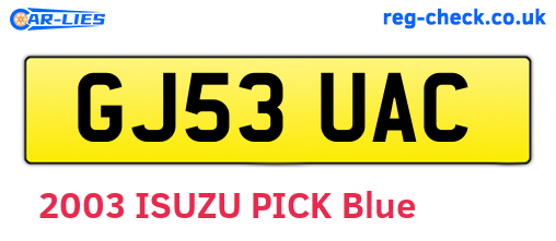 GJ53UAC are the vehicle registration plates.