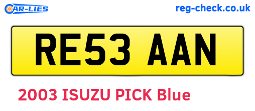 RE53AAN are the vehicle registration plates.