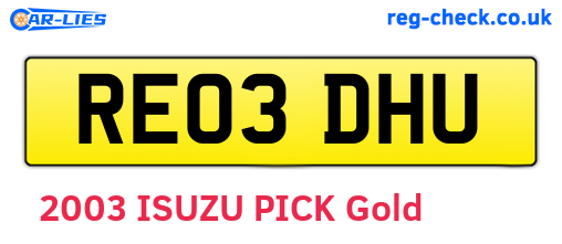 RE03DHU are the vehicle registration plates.
