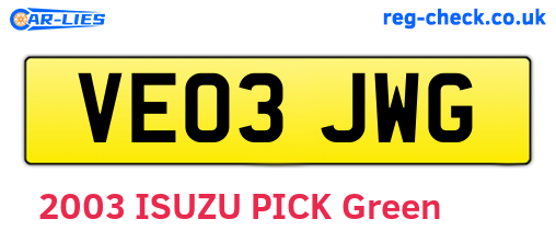 VE03JWG are the vehicle registration plates.