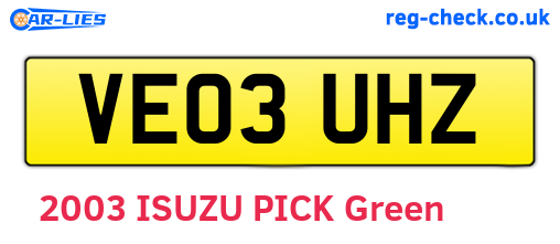 VE03UHZ are the vehicle registration plates.