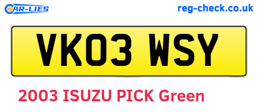 VK03WSY are the vehicle registration plates.