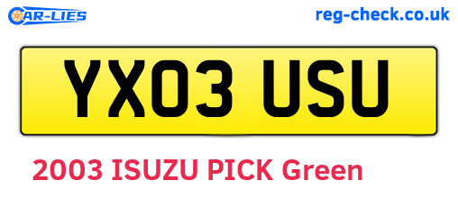 YX03USU are the vehicle registration plates.