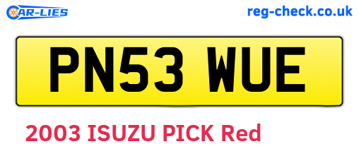 PN53WUE are the vehicle registration plates.