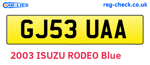 GJ53UAA are the vehicle registration plates.