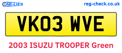 VK03WVE are the vehicle registration plates.