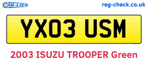YX03USM are the vehicle registration plates.