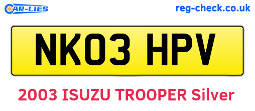 NK03HPV are the vehicle registration plates.