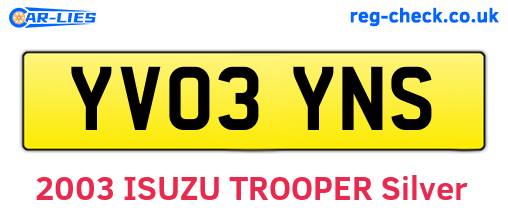 YV03YNS are the vehicle registration plates.