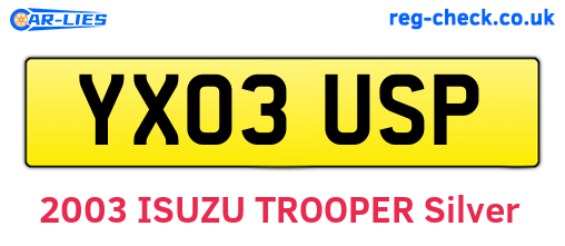 YX03USP are the vehicle registration plates.
