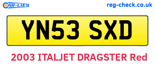 YN53SXD are the vehicle registration plates.