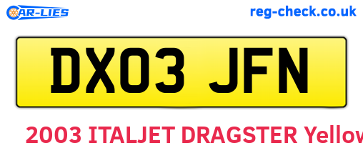 DX03JFN are the vehicle registration plates.