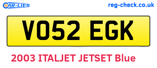 VO52EGK are the vehicle registration plates.