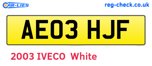 AE03HJF are the vehicle registration plates.