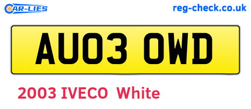 AU03OWD are the vehicle registration plates.