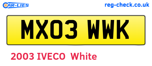 MX03WWK are the vehicle registration plates.