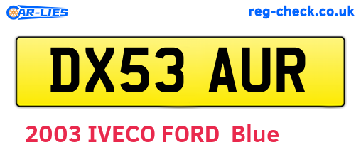 DX53AUR are the vehicle registration plates.