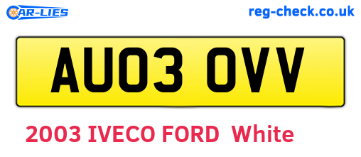 AU03OVV are the vehicle registration plates.