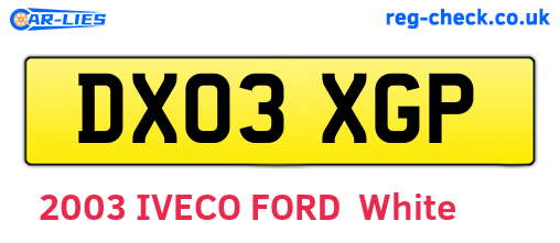 DX03XGP are the vehicle registration plates.