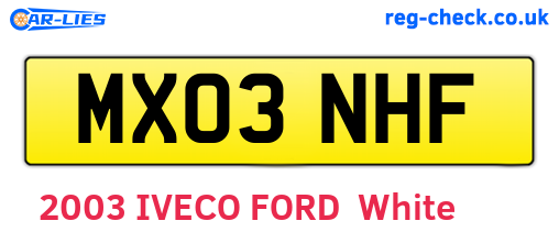 MX03NHF are the vehicle registration plates.