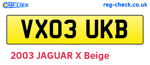 VX03UKB are the vehicle registration plates.