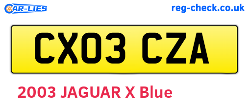 CX03CZA are the vehicle registration plates.