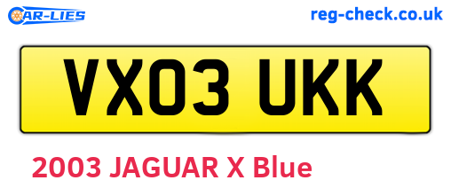 VX03UKK are the vehicle registration plates.