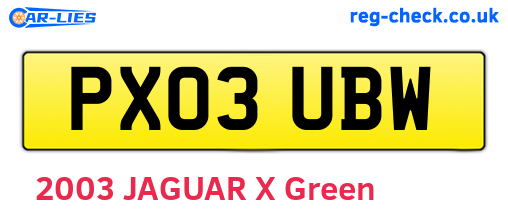PX03UBW are the vehicle registration plates.