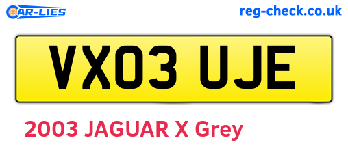 VX03UJE are the vehicle registration plates.