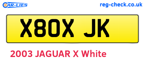 X80XJK are the vehicle registration plates.