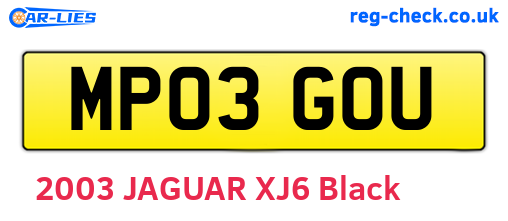 MP03GOU are the vehicle registration plates.