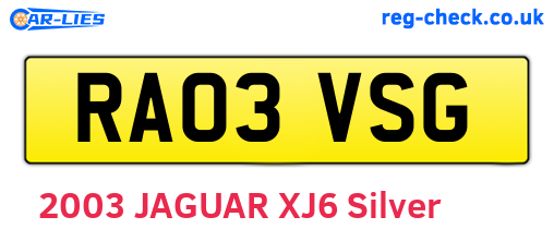 RA03VSG are the vehicle registration plates.