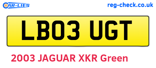LB03UGT are the vehicle registration plates.