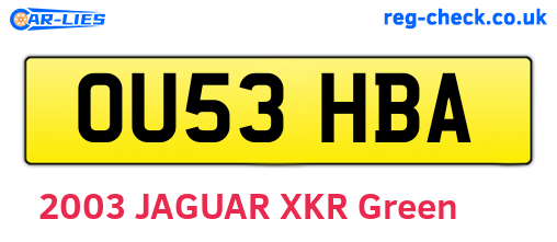 OU53HBA are the vehicle registration plates.