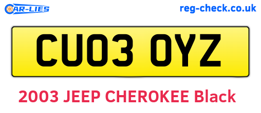 CU03OYZ are the vehicle registration plates.