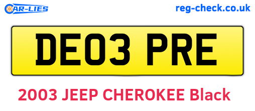 DE03PRE are the vehicle registration plates.