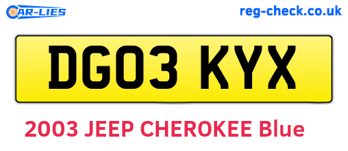 DG03KYX are the vehicle registration plates.