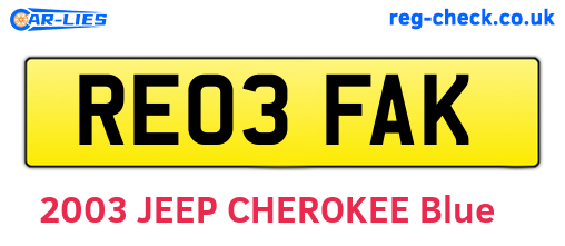 RE03FAK are the vehicle registration plates.