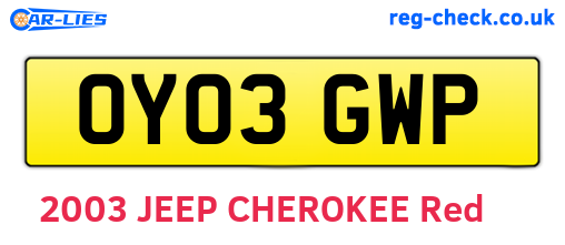 OY03GWP are the vehicle registration plates.