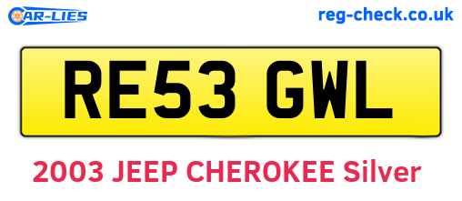 RE53GWL are the vehicle registration plates.